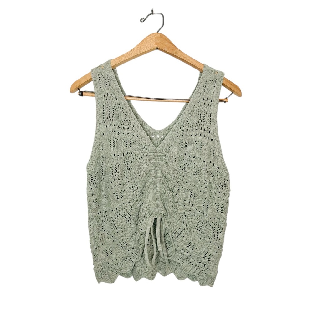 Jessica Simpson Sleeveless Boho Crocket Knit Top Neutral Sage Green Large‎ L